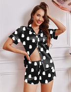 Ekouaer Womens Silk Satin Pajamas Short Sleeve PJS Shorts Set Soft Button Down Sleepwear 2 Piece Loungewear S-5XL