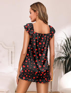 Satin Pajama Set for Women 2 Piece Silk Pjs Ruffle Sleeve Top and Shorts Cute Bridal Sleepwear Set S-XXL