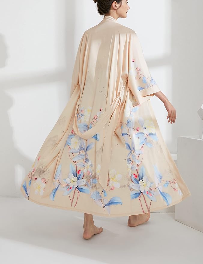 Aensso Long Soft Lightweight Silky Kimonos Robes for Women, Luxury Japanese Floral Womens Kimono Robe