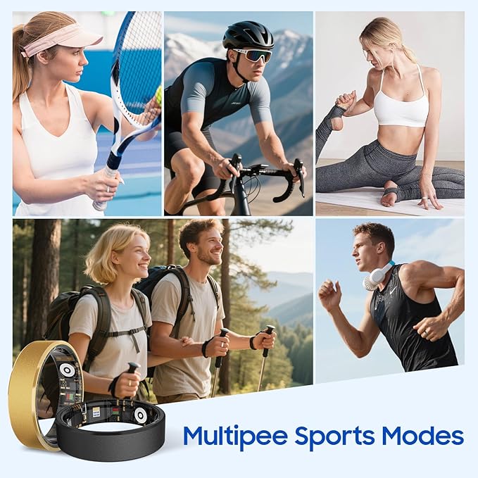 Smart Health Ring, Featuring Stress and Sleep Monitoring Functions, Compatible with iOS and Android,Waterproof Fitness Tracker for Women & Men, No Subscription Fee. (Black, 8)
