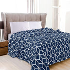 Elegant Comfort Luxury Velvety Feel Blanket, All-Season Lightweight Blanket, Ultra Plush, Soft, Cozy-Fuzzy Flannel Fleece for Couch, Sofa, Bed, Travel, Cube Design, King/California King, Navy