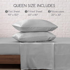 MR&HM Satin Bed Sheets, Queen Size Sheets Set, 4 Pcs Silky Bedding Set with 15 Inches Deep Pocket for Mattress (Queen, Silver Grey)