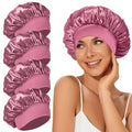 4Pcs Satin Bonnet Silk Bonnet, Hair Bonnet for Sleeping, Elastic Wide Band Silk Sleep Cap, Soft and Breathable(Rose Pink*4)