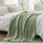 Amélie Home Knit Throw Blanket, Soft Chenille Cozy Breathable Chevron Chunky Decorative Blanket for Couch, Bed & Sofa, French-Inspired Lightweight Warm Gift for Women, Sage Green, 60"x80"