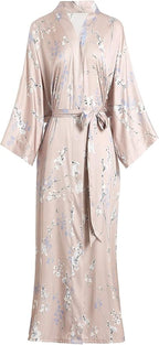 Aensso Long Soft Lightweight Silky Kimonos Robes for Women, Luxury Japanese Floral Womens Kimono Robe