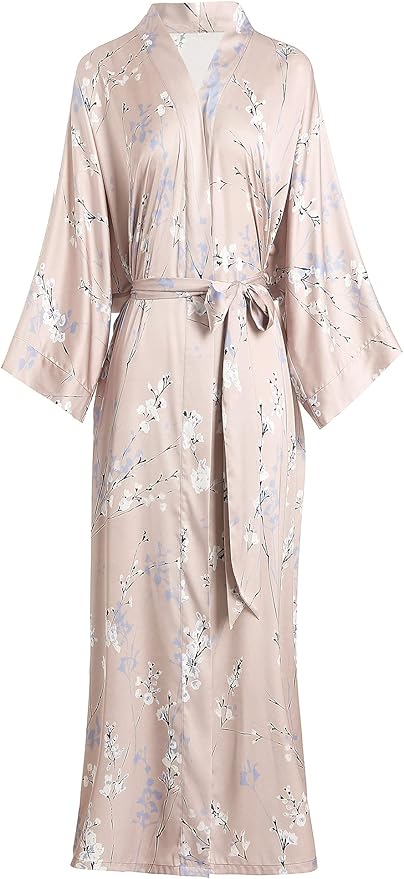 Aensso Long Soft Lightweight Silky Kimonos Robes for Women, Luxury Japanese Floral Womens Kimono Robe