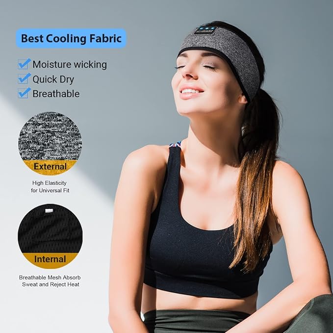 LC-dolida Sleep Headphones Headband Bluetooth 5.4, Sports Headband Earphones Wireless Ultra-Thin HD Stereo Speaker, Sleep Earphones Wireless for Workout Yoga Insomnia Running Meditation Gifts