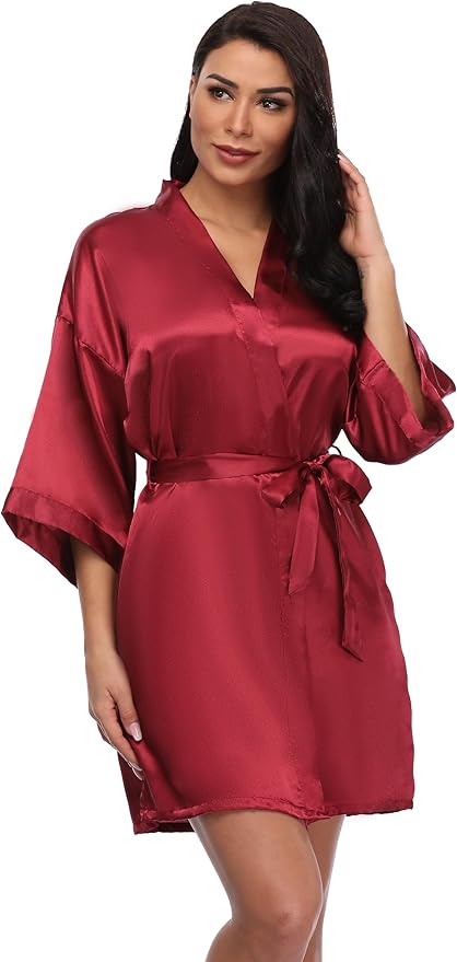 Women's Short Silky Robes Womens Satin Bathrobe Bride Bridesmaid Wedding Party Sleepwear Loungewear
