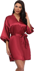Women's Short Silky Robes Womens Satin Bathrobe Bride Bridesmaid Wedding Party Sleepwear Loungewear