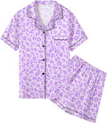 Umeyda Women & Girls Pajamas Set, Soft Satin Lightweight Silk Button-Down Top with Shorts 2 Piece PJS for Mom Boys Kids Gifts