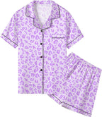 Umeyda Women & Girls Pajamas Set, Soft Satin Lightweight Silk Button-Down Top with Shorts 2 Piece PJS for Mom Boys Kids Gifts