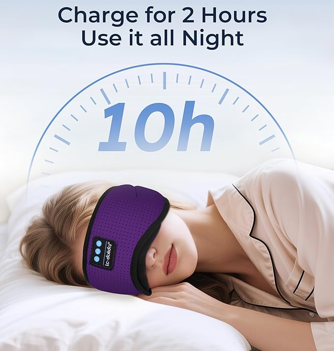 LC-dolida Bluetooth Sleep Mask with White Noise，Sleep Headphones,Bluetooth Wireless Music Eye Mask, Ideal for Travel, Night Work, Napping, Side Sleeping and Office Use for Both Men and Women(Purple)