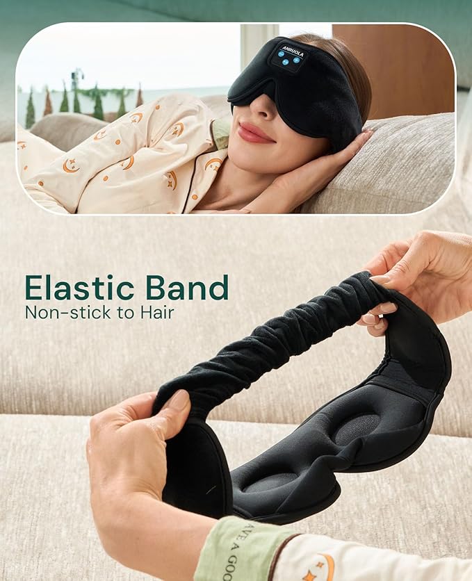 Sleep Mask with Bluetooth 5.4 Headphones, 3D Eye Mask Sleeping Headphones with Built-in HD Stereo Speaker for Side Sleepers, Soft Music Headband Sleeping Mask for Unisex, Ideal for Nap Meditation