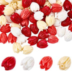 80Pcs 4 Styles Carved Coral Beads Hawaiian Flower Beads Colorful Hawaii Summer Jasmine Pikake 12mm Floral Synthetic Coral Small Loose Spacers for Jewelry Bracelet Necklace Earring DIY Decor