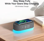 HOUSBAY Sound Machine with Alarm Clock for Bedrooms, Dual Speakers, 21 HiFi Sounds, 10W Wireless Charger, Unlimited Sound, Bluetooth, 10 Night Light, White Noise Machine for Sleeping, Black