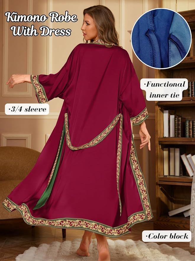 ChiaoLezhee Satin Robe Sets For Women, 2-PC Lightweight Bathrobe, Silk Sleepwear Kimono Bridesmaid Sexy Robes