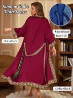 ChiaoLezhee Satin Robe Sets For Women, 2-PC Lightweight Bathrobe, Silk Sleepwear Kimono Bridesmaid Sexy Robes