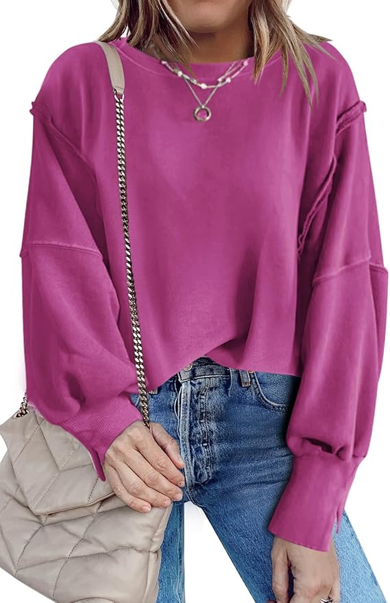 Nirovien Womens Oversized Crewneck Sweatshirt Side Slit Long Sleeve Pullover Slouchy Fit Tops