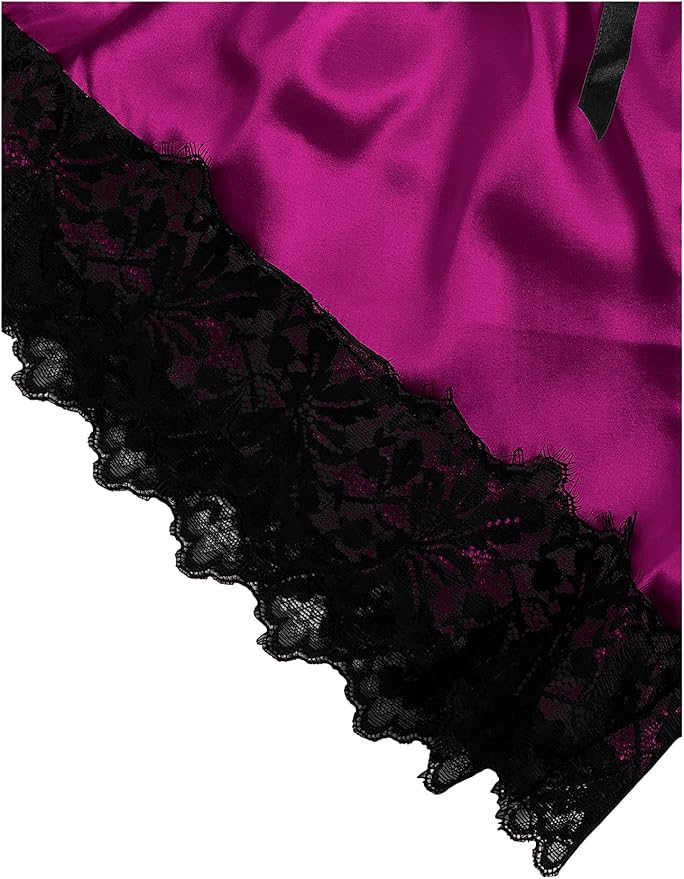 WDIRARA Women' Silk Satin Pajamas Set 4pcs Lingerie Floral Lace Cami Sleepwear with Robe