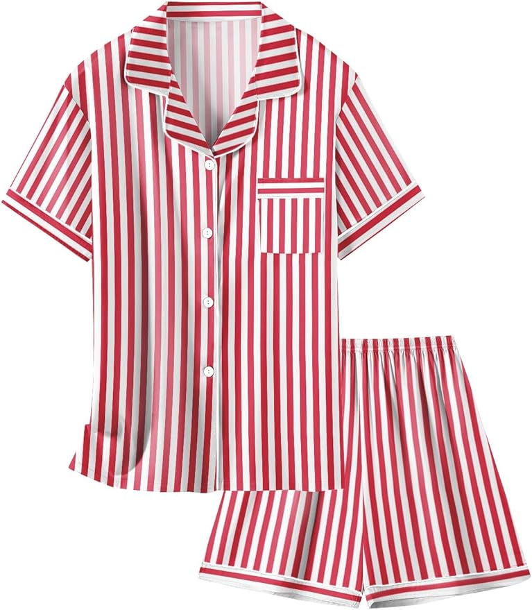 Girls & Womens Satin Pajamas Set, Silk Button-Down Sleepwear 2 Piece Nightwear, 3 Years - Women XXL