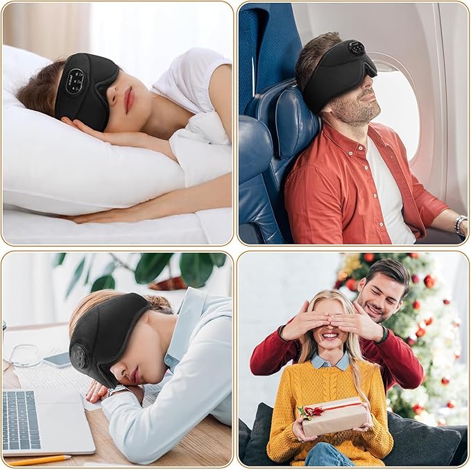 LC-dolida White Noise Sleep Mask, 3D Sleep Headphones with 16 Soothing Sounds, Bluetooth 5.4 Sleep Eye Mask with Timer, Total Blackout Sleeping Headphones for Side Sleeper (Black) (Black)