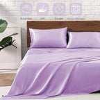 MR&HM Satin Bed Sheets with Elastic Corner Straps, Full Size Sheets Set, 4 Pcs Silky Bedding Set with 15 Inches Deep Pocket for Mattress (Full, Lilac)