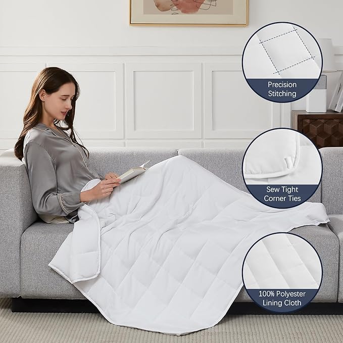 CuteKing Weighted Blanket for Adults: Weighted Blanket with Premium Glass Beads - Breathable Heavy Blanket for Comfort Sleep - Thick Blanket for Adult All Season (12lbs, 48"x72", White)