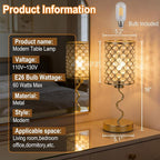 EOEYYOYB Crystal Table Lamp with 3 Way Dimmable Touch Control, Nightstand with USB A+C Ports, Modern Bedside Touch Lamp for Bedroom, Living Room, Office Reading, Gold