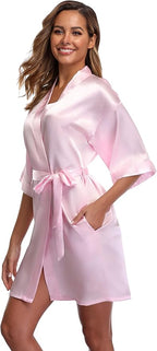 Robe for Women Silky Lightweight Satin Kimono Bride Bridesmaids Wedding Party Robes Dressing Gown Summer Loungewear