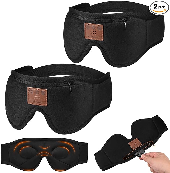 2-Pack Bluetooth Sleep Mask, Sleep Mask with Bluetooth Headphones, Eye Mask with Sleeping Headphones for Side Sleeper, Nap, ASMR, Air Travel, Meditation, Relaxation