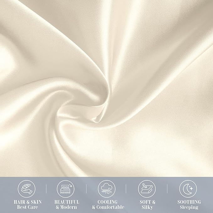 Elegant Comfort 2-Pack Cooling Viscose Satin Pillowcase Set with Hidden Zipper Closure, Silky Smooth for Best Hair and Skin Care-Beautiful Gift Box-2-Piece Satin Pillowcase Set, King, Cream