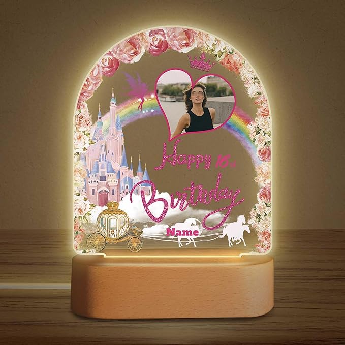 Customized Birthday Gifts Personalized Acrylic LED Night Light Lamp Plaque Custom Photo Name Age Birthday Gifts for Kids(B-Castle)