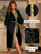 ChiaoLezhee Satin Robe Sets For Women, 2-PC Lightweight Bathrobe, Silk Sleepwear Kimono Bridesmaid Sexy Robes