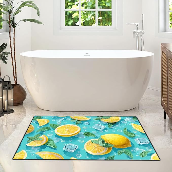Lemon Area Rug 2x3 ft Entry Rug Washable Boho Rugs Non Slip Low Pile Floral Door Mat Small Carpet for Bedroom, Bedside, Kids Room, Office, Dining Room