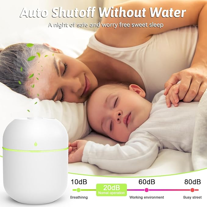 220ml Mini Essential Oil Diffuser for Desk, Small Humidifiers for Bedroom Aromatherapy Diffusers for Home Fragrance Aroma Diffuser with Night Light & Auto-Off