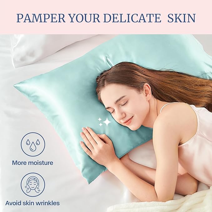 BEDELITE Satin Pillowcase for Hair and Skin, Super Soft and Cooling Similar to Silk Pillow Cases 2 Pack with Envelope Closure, Gift for Women Men(20"x36" King Size, Blue Grey)