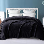 Exclusivo Mezcla Fleece Queen Size Blanket for Bed, 90x90 Inches Soft Cozy Jacquard Flannel Blankets, Lightweight Fuzzy Plush Warm for Women, Black