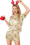 Ekouaer Womens Silk Satin Pajamas Set Short Sleeve Sleepwear Button Down Loungewear 2 Piece Pjs Shorts Set S-5X Plus Size