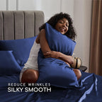 MR&HM Satin Bed Sheets, Twin XL Size Sheets Set, 3 Pcs Silky Bedding Set with 15 Inches Deep Pocket for Mattress (Twin XL, Navy Blue)