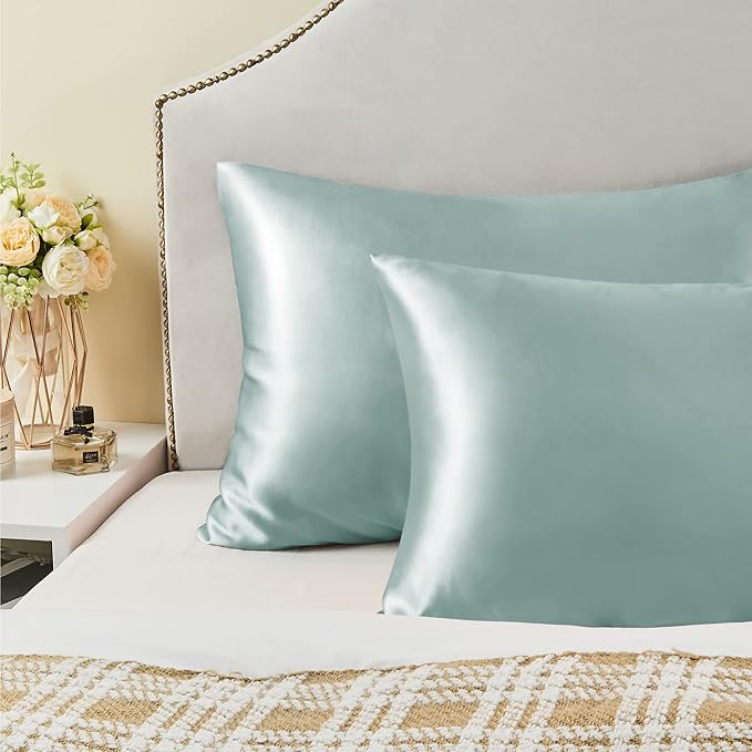 BEDELITE Satin Pillowcase for Hair and Skin, Super Soft and Cooling Similar to Silk Pillow Cases 2 Pack with Envelope Closure, Gift for Women Men(20"x26" Standard Size, Haze Blue)