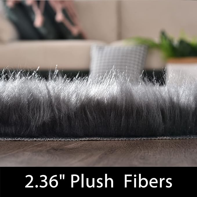 Latepis Dark Grey Rugs for Living Room Round Rugs 6ft Fluffy Circle Fuzzy Shag Rug for Bedroom Dorm Plush Accent Washable Faux Fur Rug Home Decor