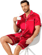 Ekouaer Mens Pajamas Set Silk Satin Sleepwear Short Sleeve Button Down Pjs Set 2 Piece Loungewear with Pockets S-XXL
