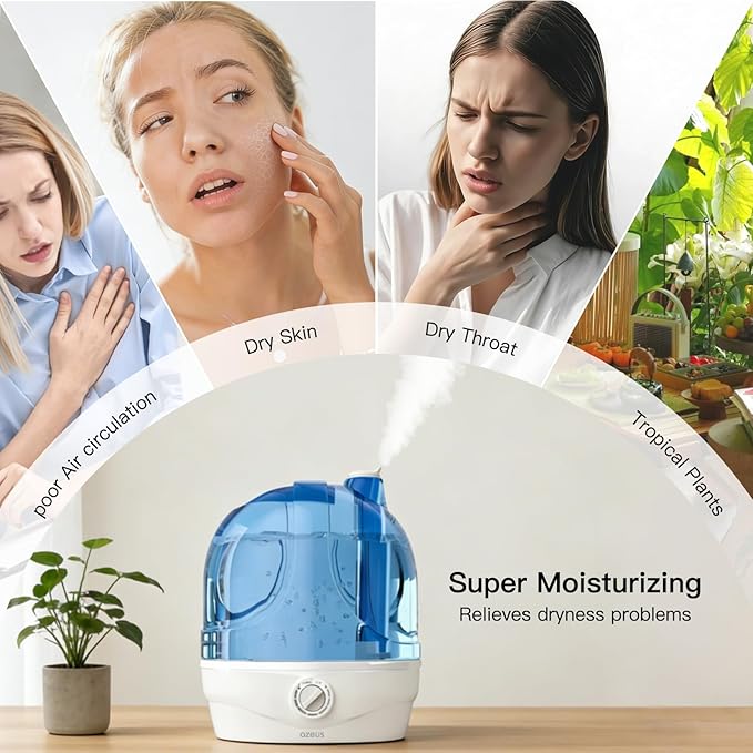AZEUS Humidifiers, 2.8L Ultrasonic Cool Mist Humidifier for Large Room Babies Office, Quiet Humidifiers with Microporous filters, Lasts up to 50 Hours, Auto Shut-Off (BPA-Free)