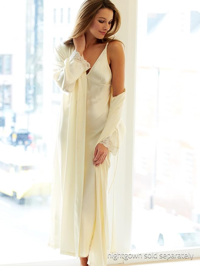 Julianna Rae Women's 100% Silk Robe, Lace Trim, Indulgence Collection, Lingerie, Beautiful Gift Packaging