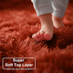 Amdrebio Terracotta Rust Area Rugs for Bedroom Living Room, 5x7 Fluffy Fuzzy Shaggy Furry Rug for Kids Room Decor Aesthetic, Modern Cute Plush Shag Rustic Carpet for Nursery Dorm Classroom Playroom