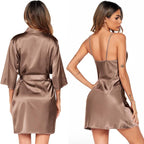 Ekouaer Women's Satin Robe Set Nightgown with Robes Silk Pajama Set 2 Pieces Lingerie Cowl Neck Cami Sleepwear Sets