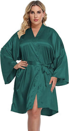Women's Plus Size Satin Kimono Robes Short Silk Bathrobe Bridesmaid Wedding Party Nightgown Sleepwear