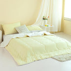 COTTEBED Reversible KING Bedding Comforter Set, Jersey Knit All Season Milk Cup Dual-Side Down Comforters, Super Soft Breathable Fluffy Lightweight Quilt & Pillow Shams(Yellow and White King/Cal King)