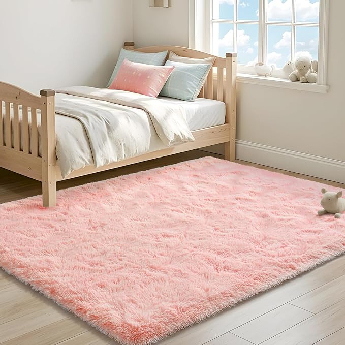 ISEAU Fluffy Rug Carpets Soft Shaggy Area Rugs, Indoor Floor Mats for Kids Room Fuzzy Carpet, Dorm, College, Apartment Mat Bedside Rug for Boys Girls Bedroom Living Room Home Decor, 3ft x 5ft, Pink