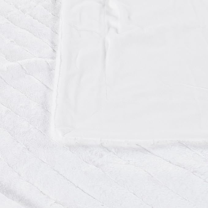 Striped Throw Blanket and Pillow Covers Set (No Inserts) for Couch and Bed, Plush Warm Lightweight Fuzzy Faux Fur Blanket for All Seasons (60" x 80", Pure White)